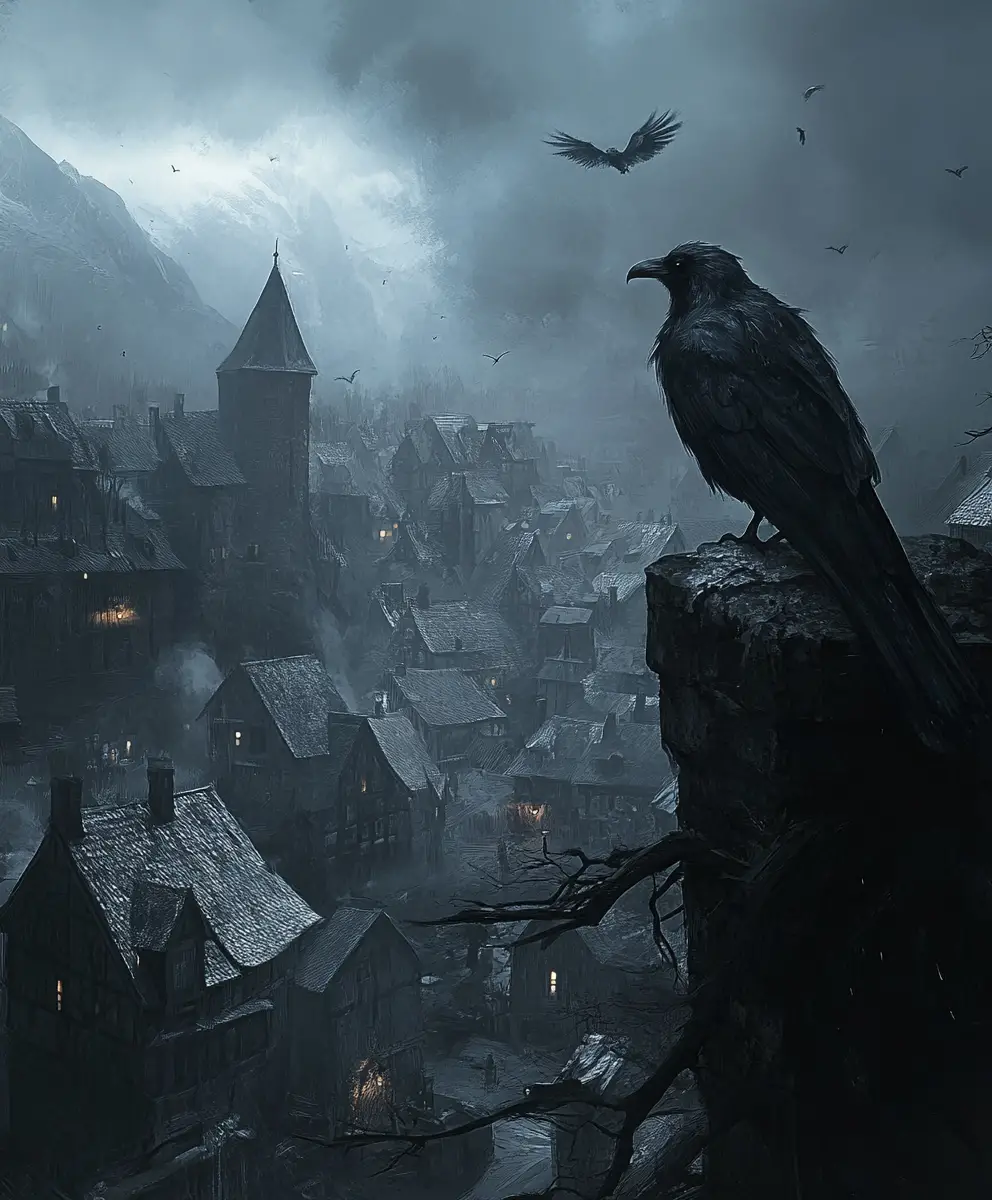 Dunkle Fantasy-Illustration einer mystischen Stadt Eisenach