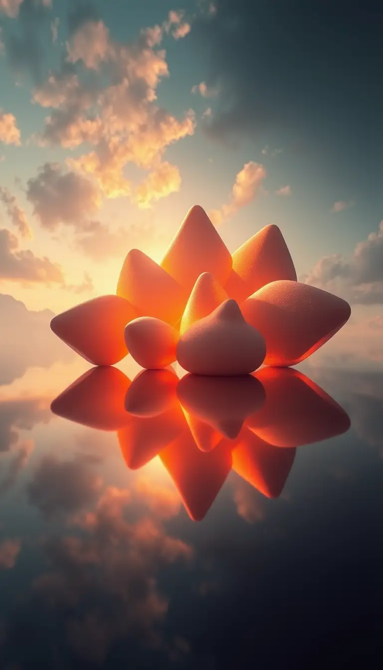 Abstrakte 3D-Formen, die aus ihrem eigenen Bild hervortreten
