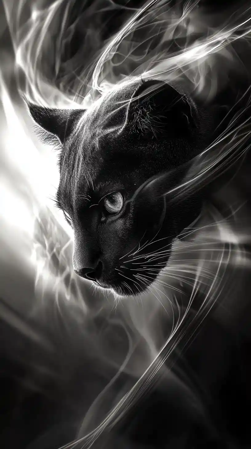 Humanoid panther balancing in abstract yin yang harmony