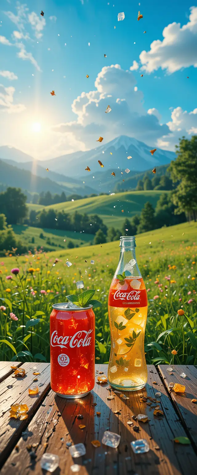 Chilled cola cans packed in ice against blue background