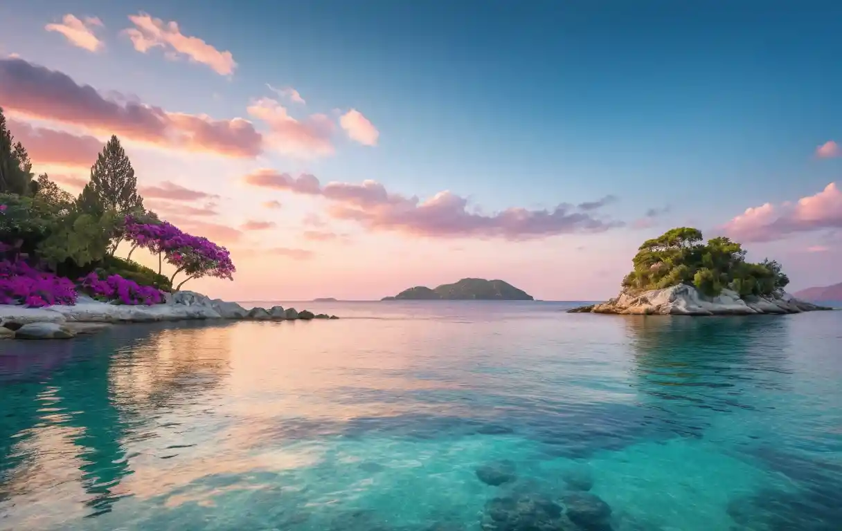 Serene Island Bay With Turquoise Sea And White Sand