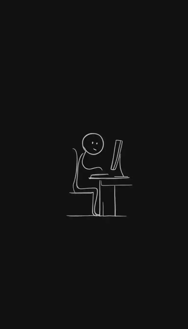 Omino stilizzato minimalista che lavora a un computer desktop