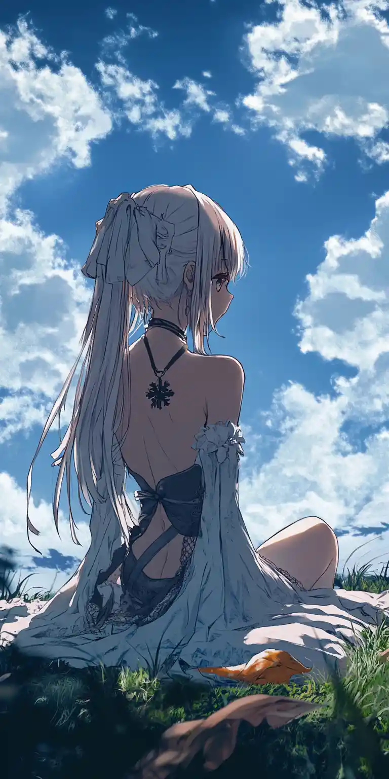 在孤寂懸崖塔上閱讀的動漫少女