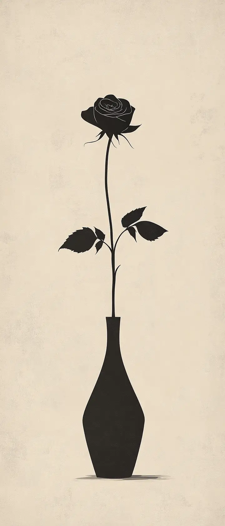 Minimalistische abstrakte Vase mit einer einzelnen dunklen Rose