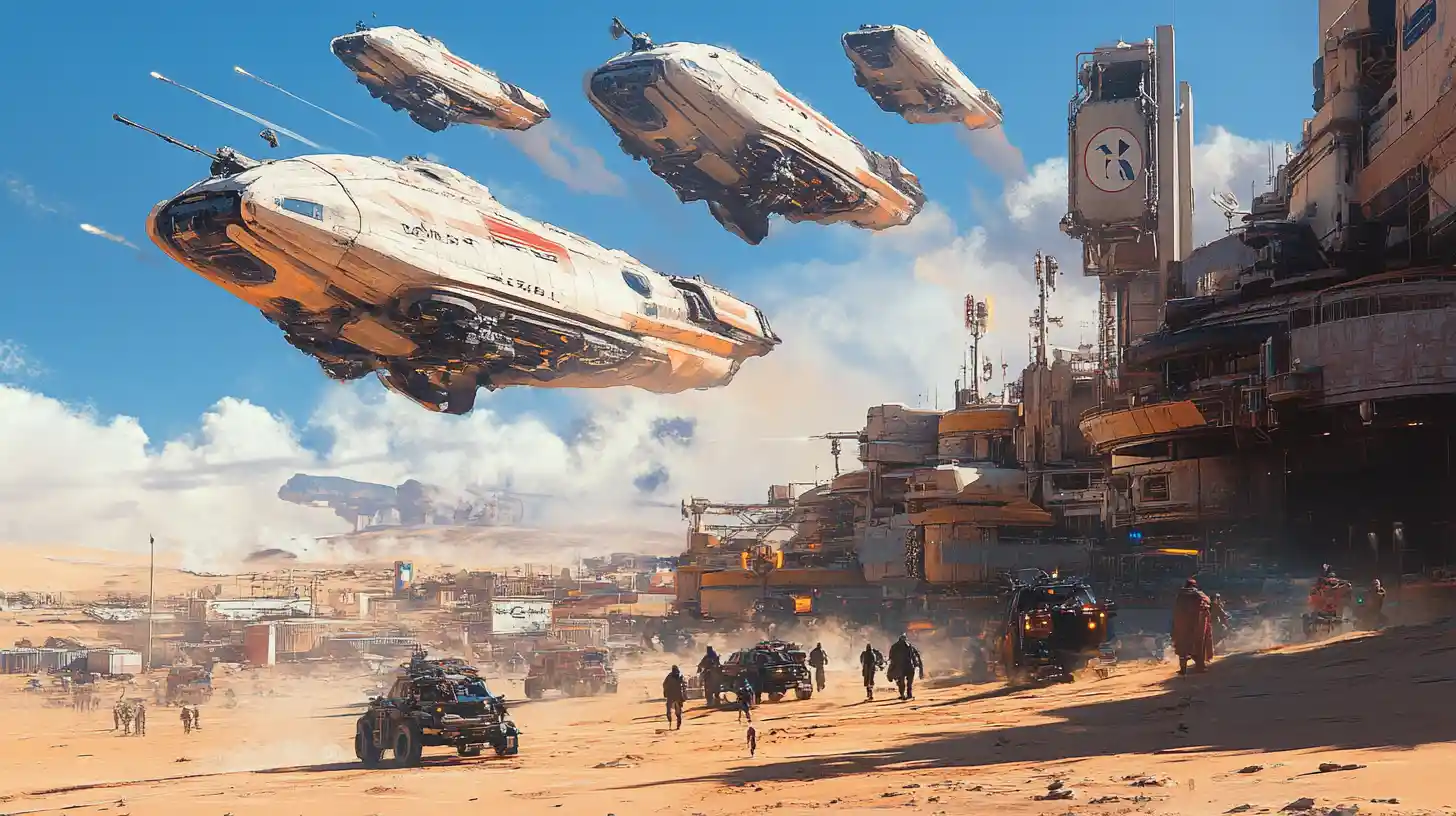 Alien attack ships descend on a desert town in chaos
