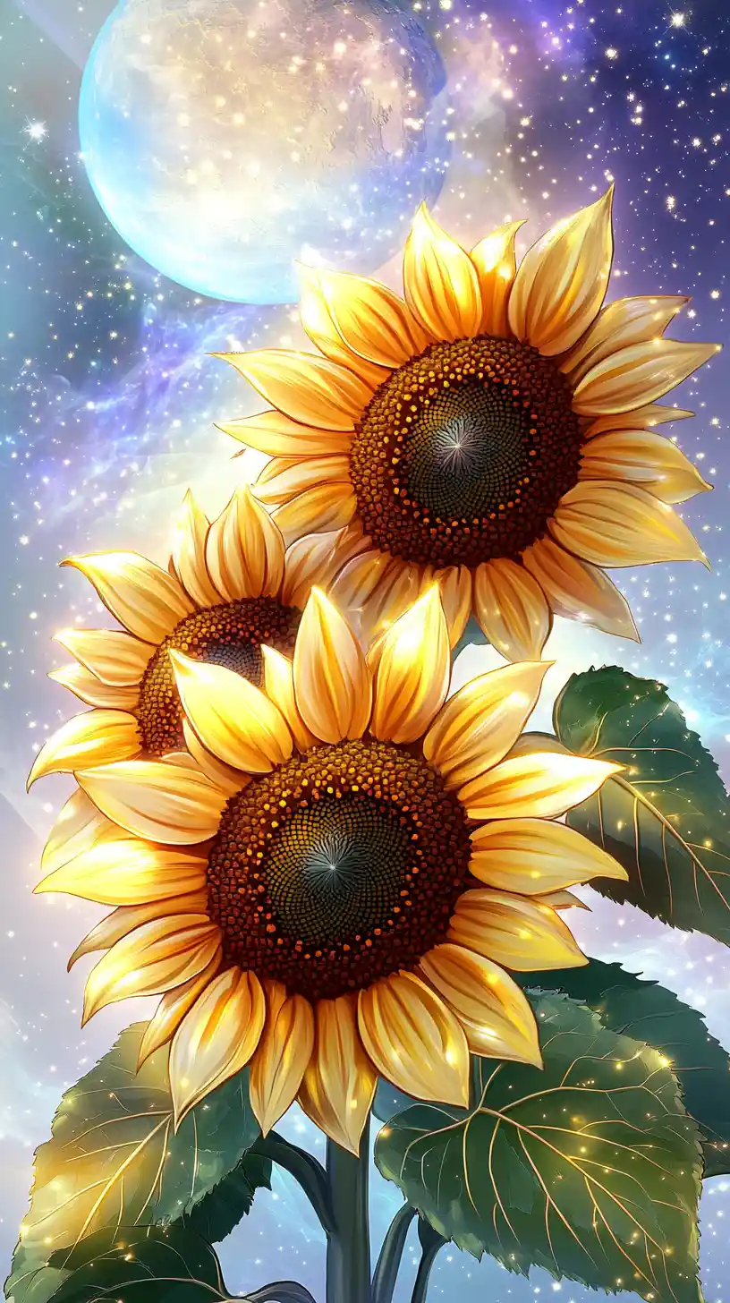 Sunflowers Glowing Against A Cosmic Night Sky