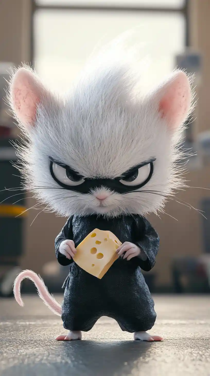 Teuflische Ninja-Maus mit Käsewaffe im Krankenzimmer