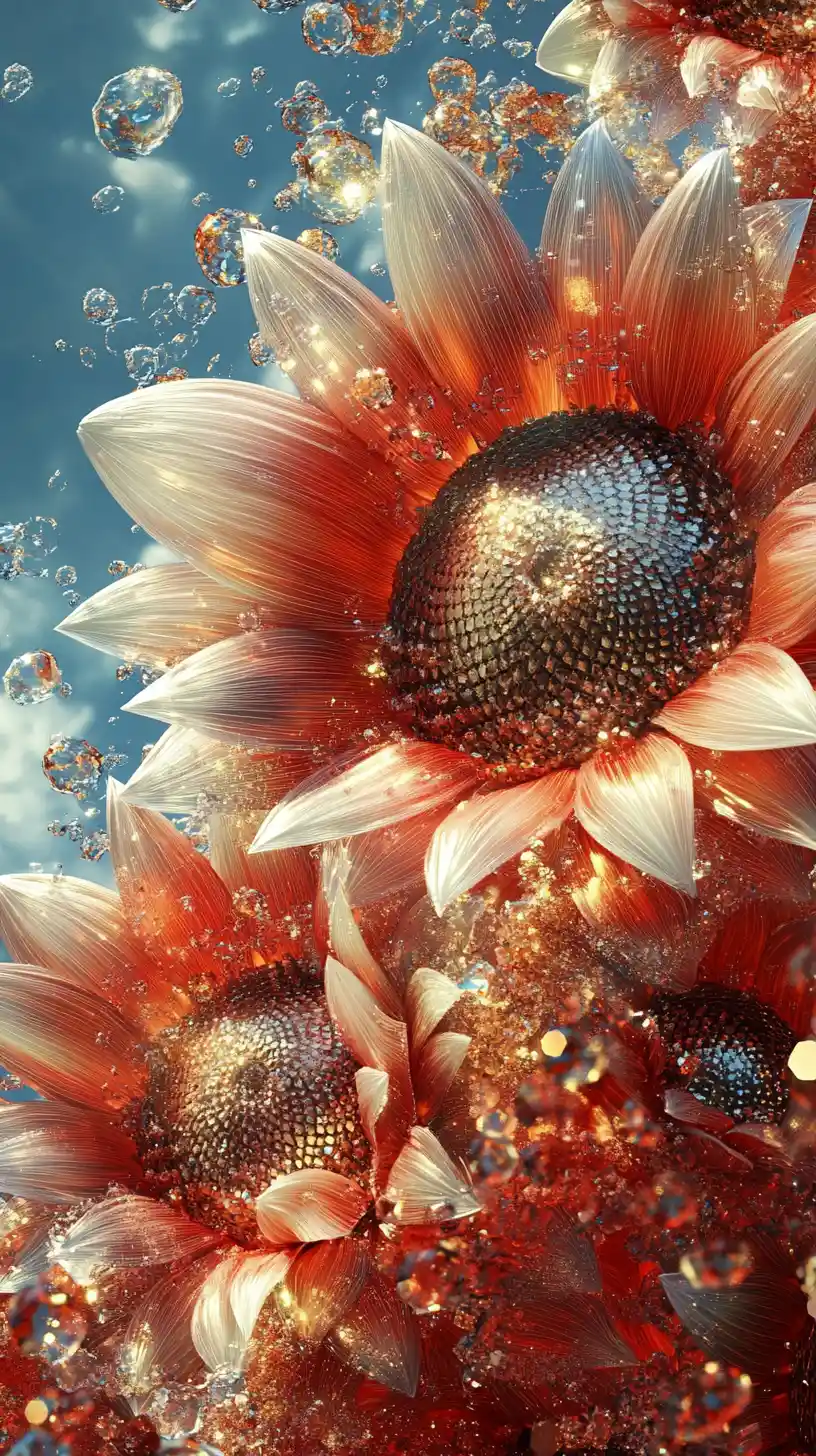 Girasoli di Cristallo Luminosi in Primo Piano Subacqueo