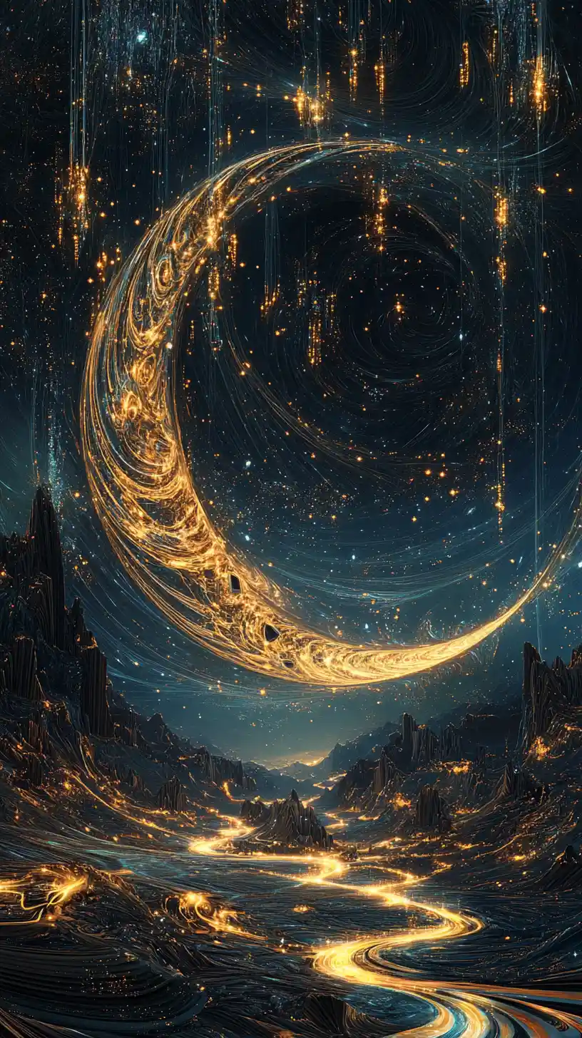 巨大新月天體的抽象宇宙景觀