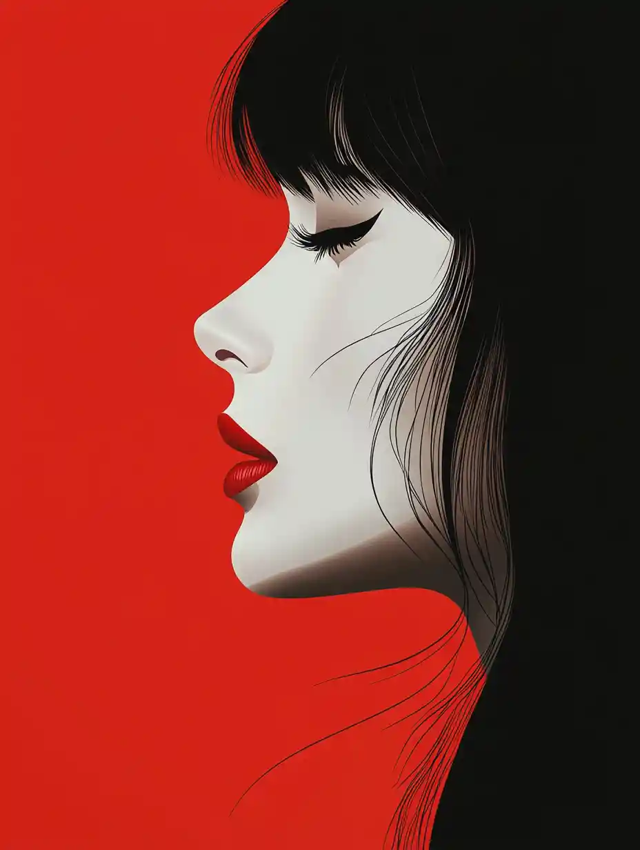 Profil vectoriel minimaliste d’une femme aux lèvres rouges