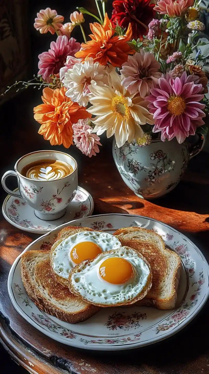 Stillleben-Frühstück mit Eiern, Toast und Kaffee
