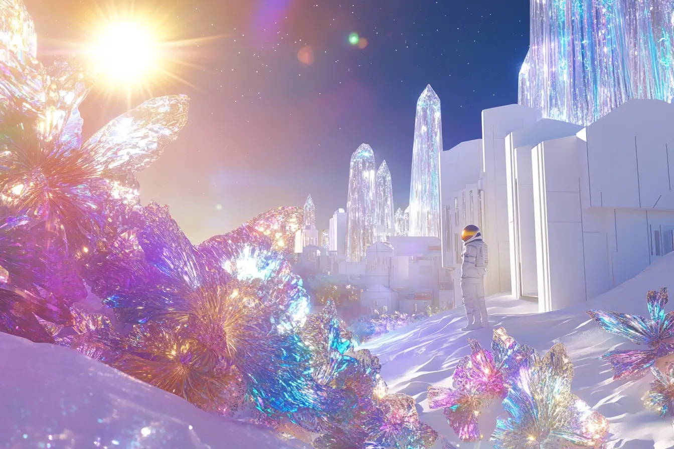 Astronaut Exploring Futuristic Colony On Distant Alien Planet