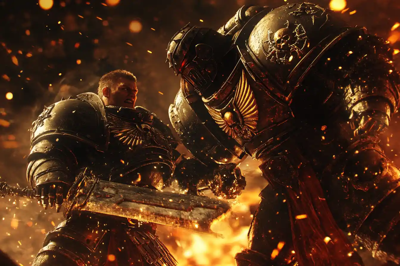 Iron fist champion battling chaos warrior in close combat