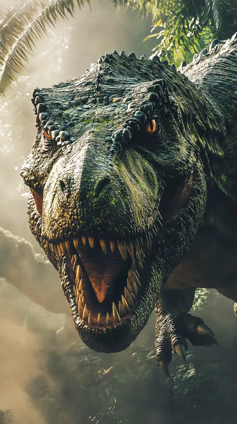 Hyperreal Tyrannosaurus Rex Close Up In Prehistoric Jungle