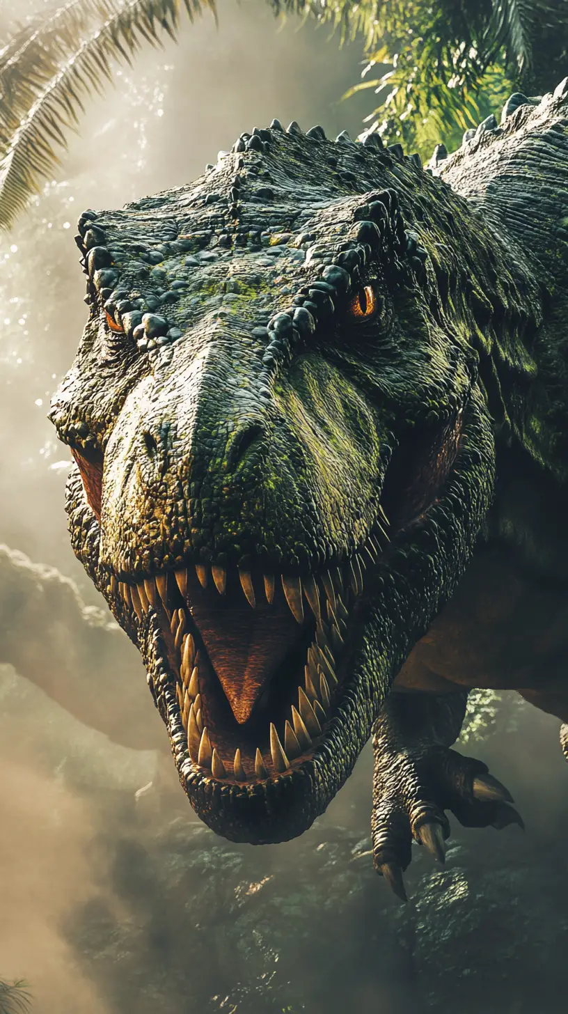 Hyperrealistischer Tyrannosaurus Rex Nahaufnahme im prähistorischen Dschungel