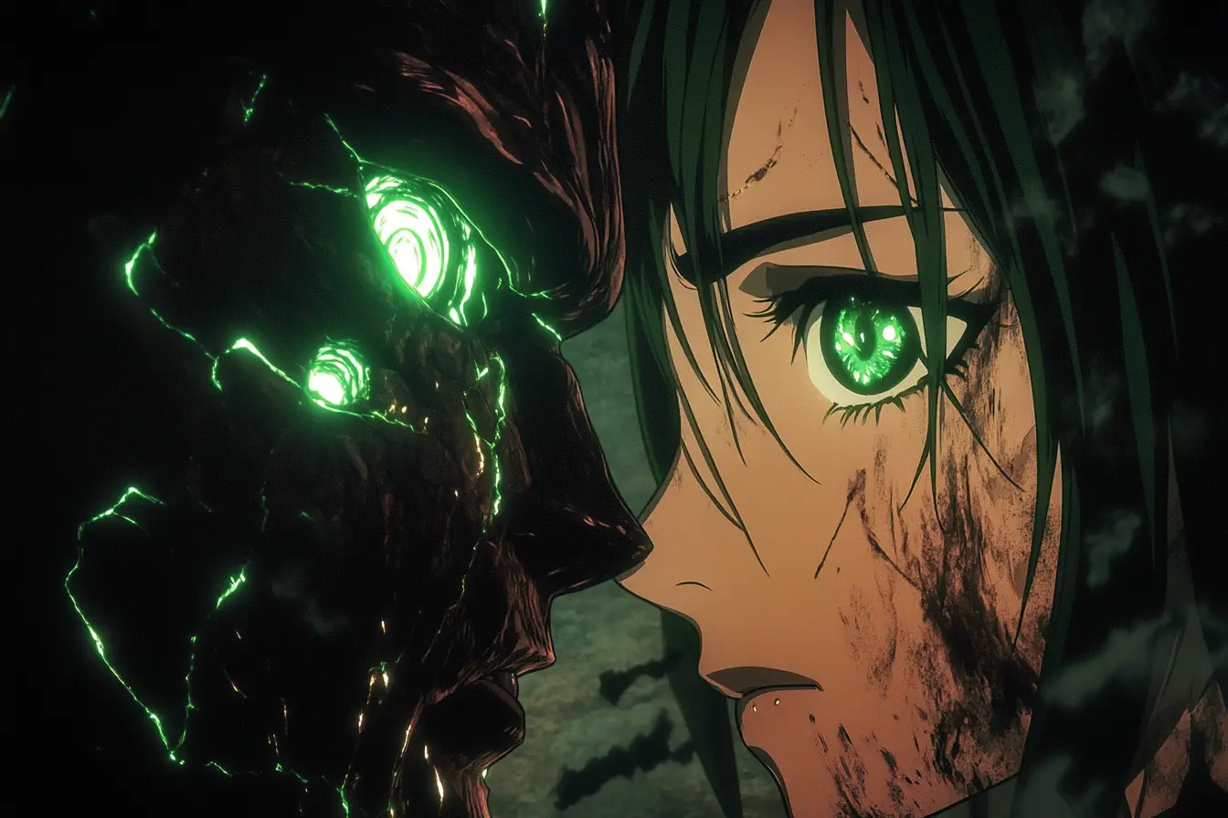 Anime-Interpretation von Persephone und Hades im intimen Blickkontakt