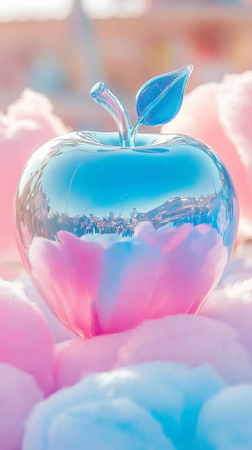 夏日嘉年華棉花糖攤桌上的玻璃蘋果