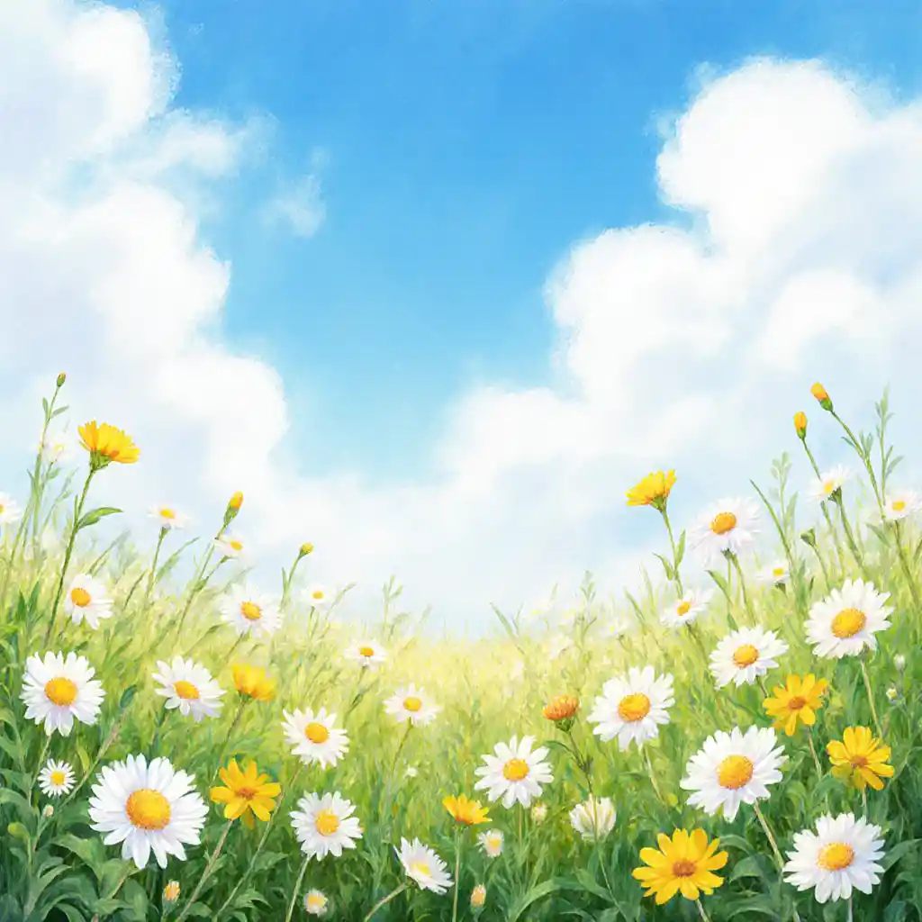 Friedliche Wildblumenwiese unter sanftblauem Himmel