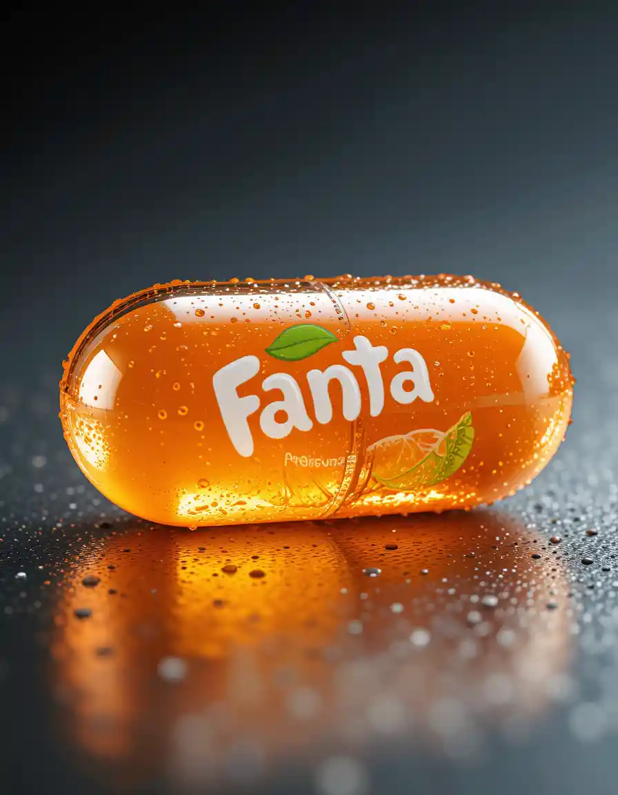 金屬鋁箔泡殼中的半透明橘子汽水膠囊
