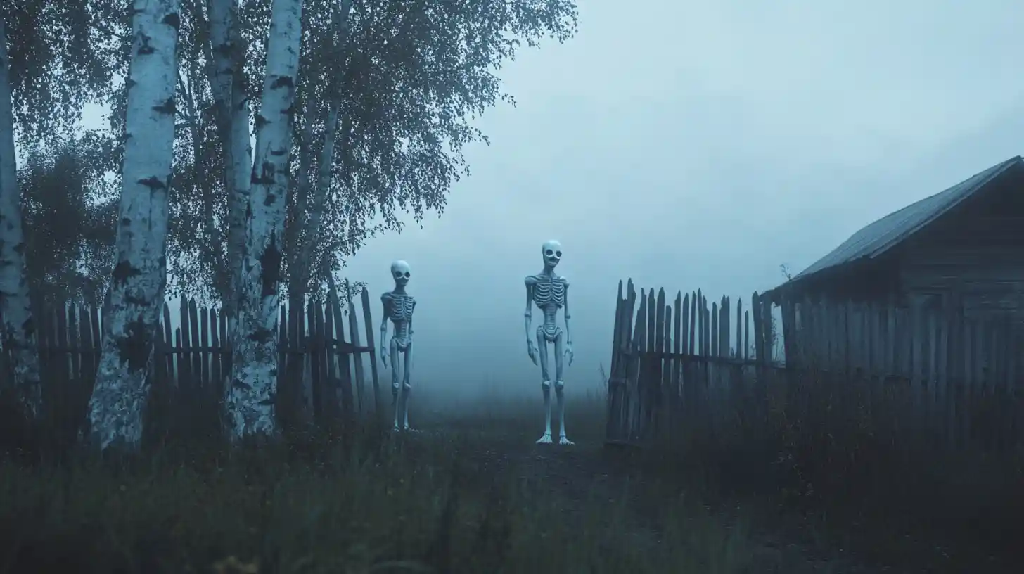Serene Aliens In Misty Russian Countryside At Dawn