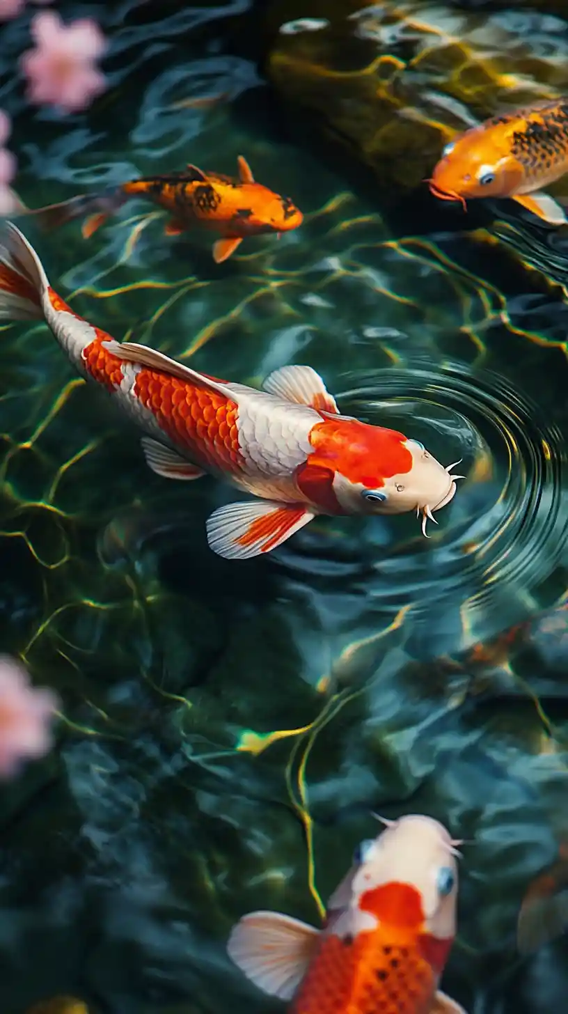 Tranquil koi pond in a Japanese zen garden animation