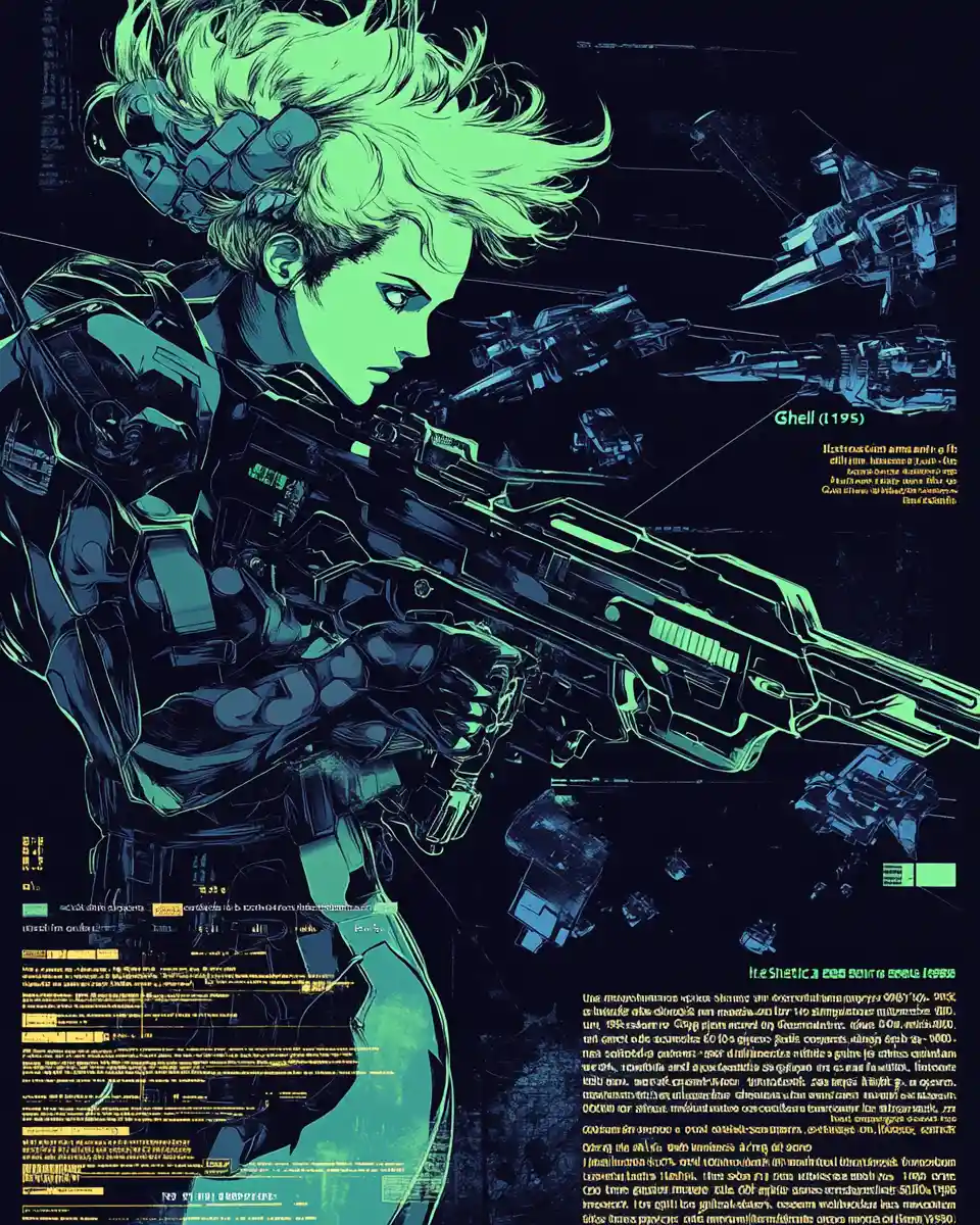 Anime sci fi woman with rifle on desolate alien battlefield