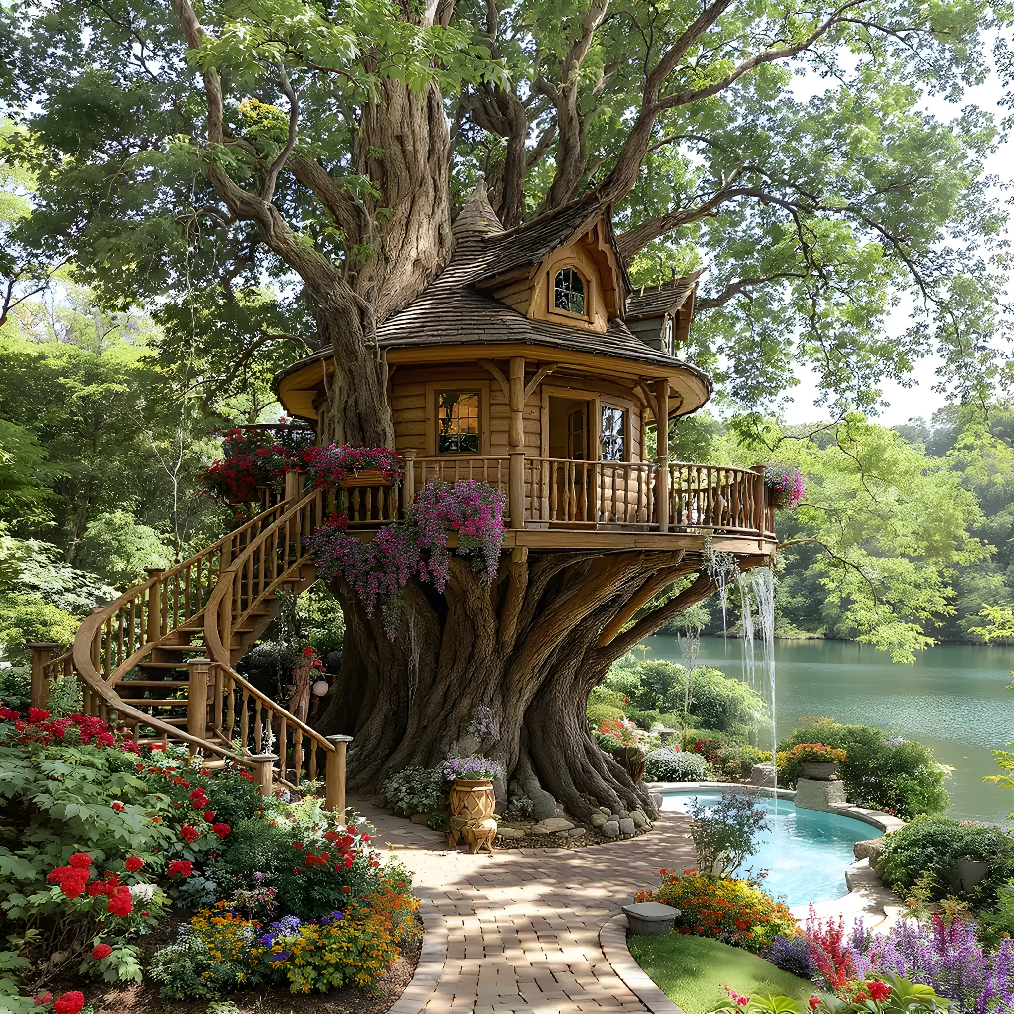 Casetta sull'Albero Fiabesca in una Foresta Lussureggiante