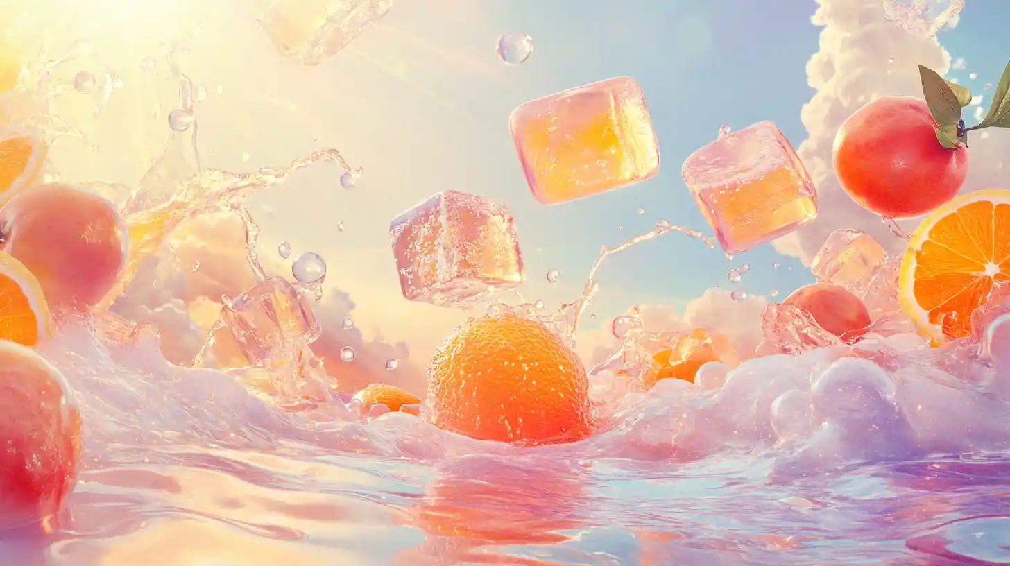 Surreal Watercolor Ice Cubes Above A Pastel Ocean