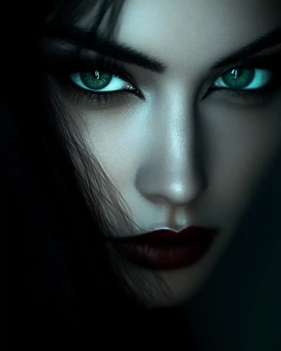 Mysterious woman in chiaroscuro close up portrait