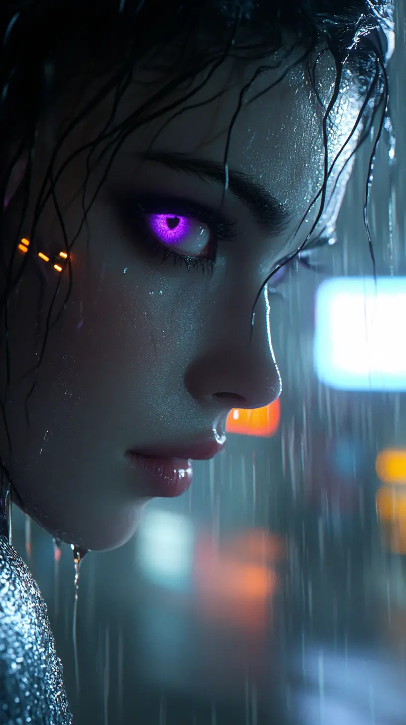 暴風雨屋頂上的哥德賽博吸血鬼女子