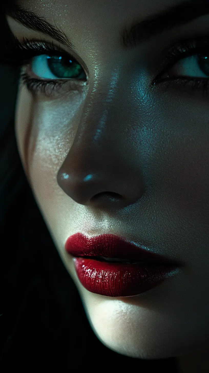 Portrait en gros plan d’une mystérieuse femme rousse en clair-obscur