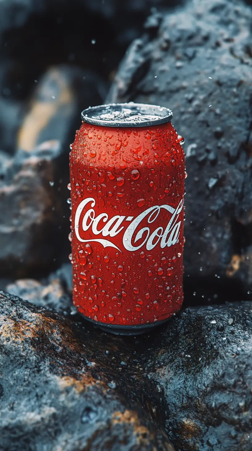 Lattina di soda rossa sulla superficie rocciosa di Marte