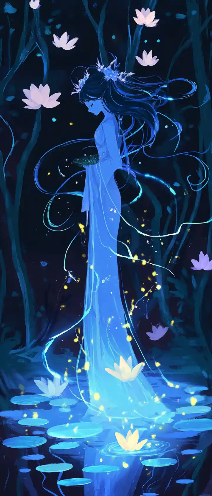 發光蓮花森林中的越南靈少女