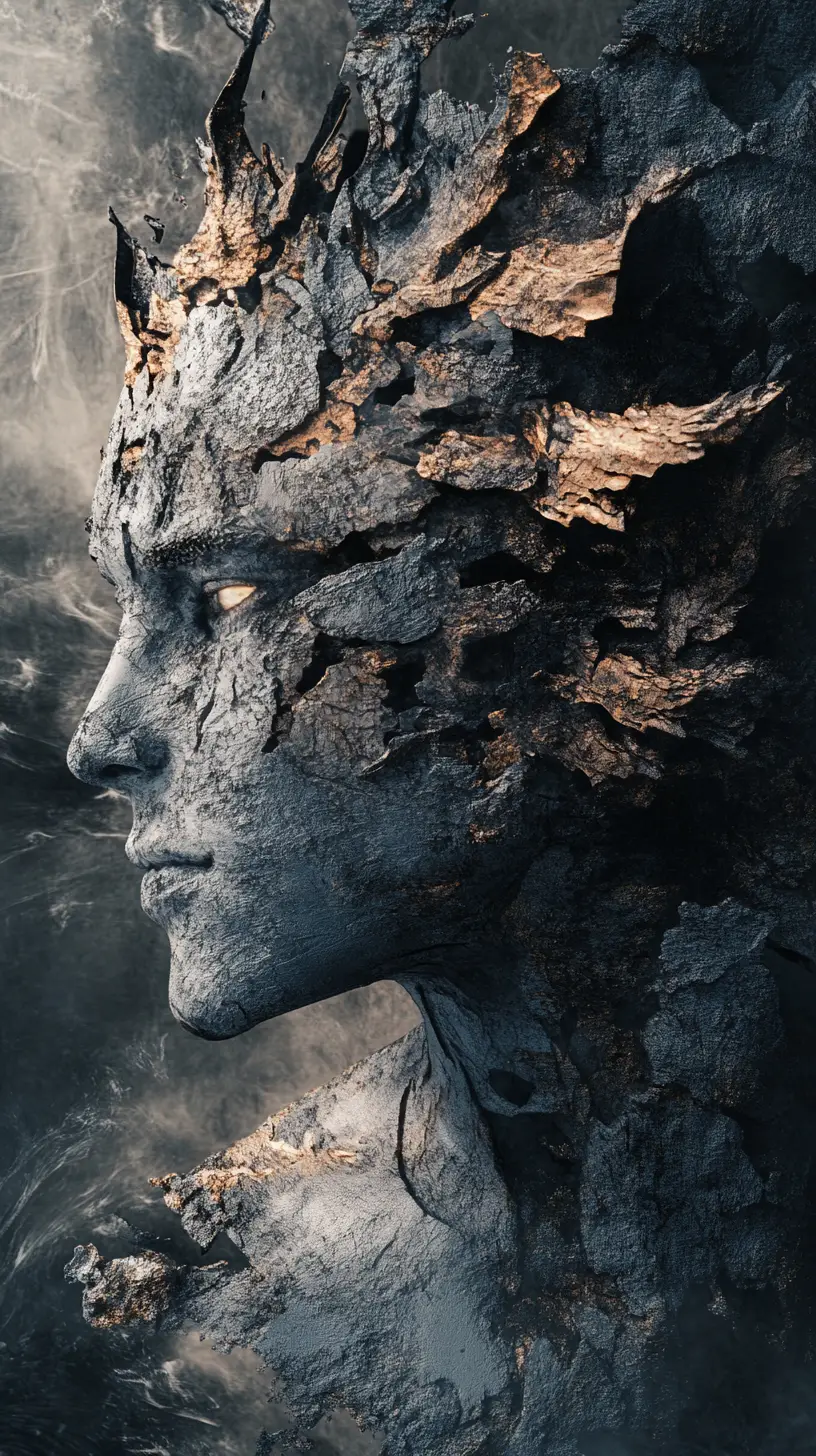 Abstrakte humanoide Drachenfigur mit starkem Schattenspiel