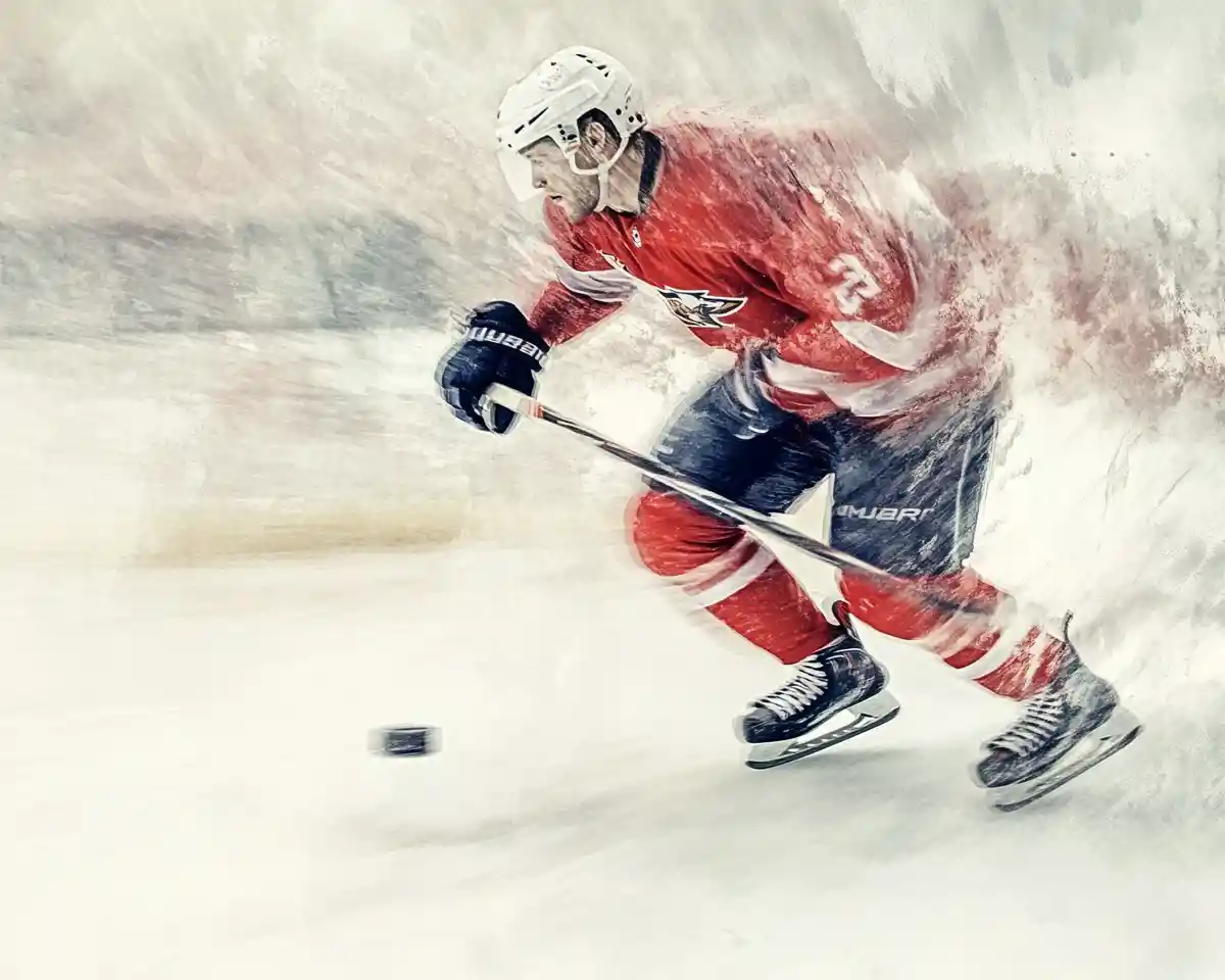 Abstract motion blur portrait of a dynamic hockey player