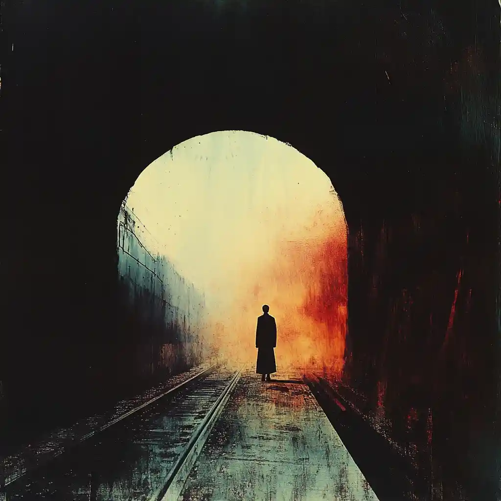Dadaistische minimalistische Collage einer alten surrealen Eisenbahn