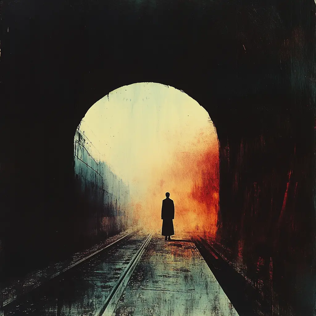 Dadaistische minimalistische Collage einer alten surrealen Eisenbahn
