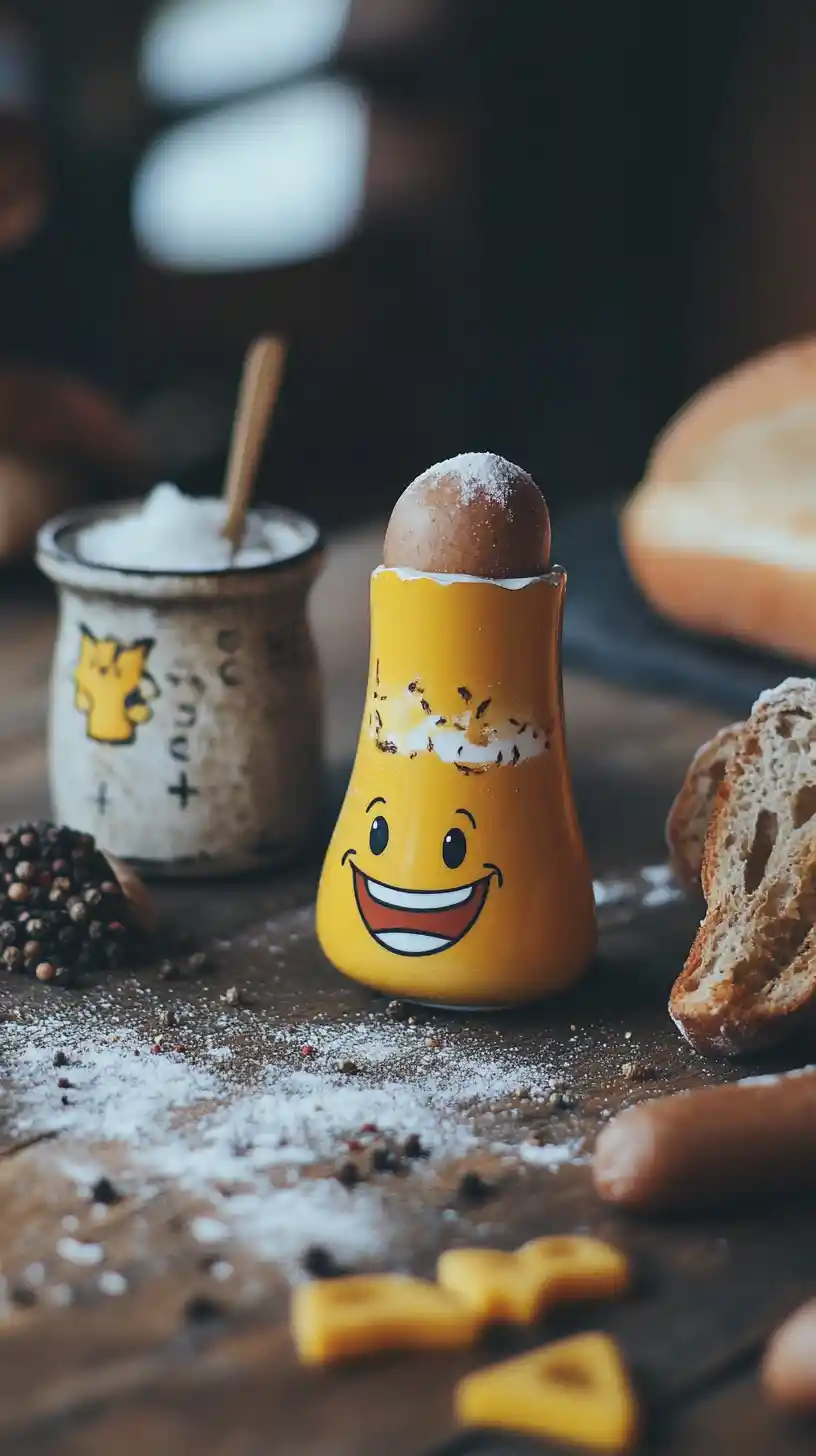 Laughing Sausage Sitting In A Mustard Glass On Table