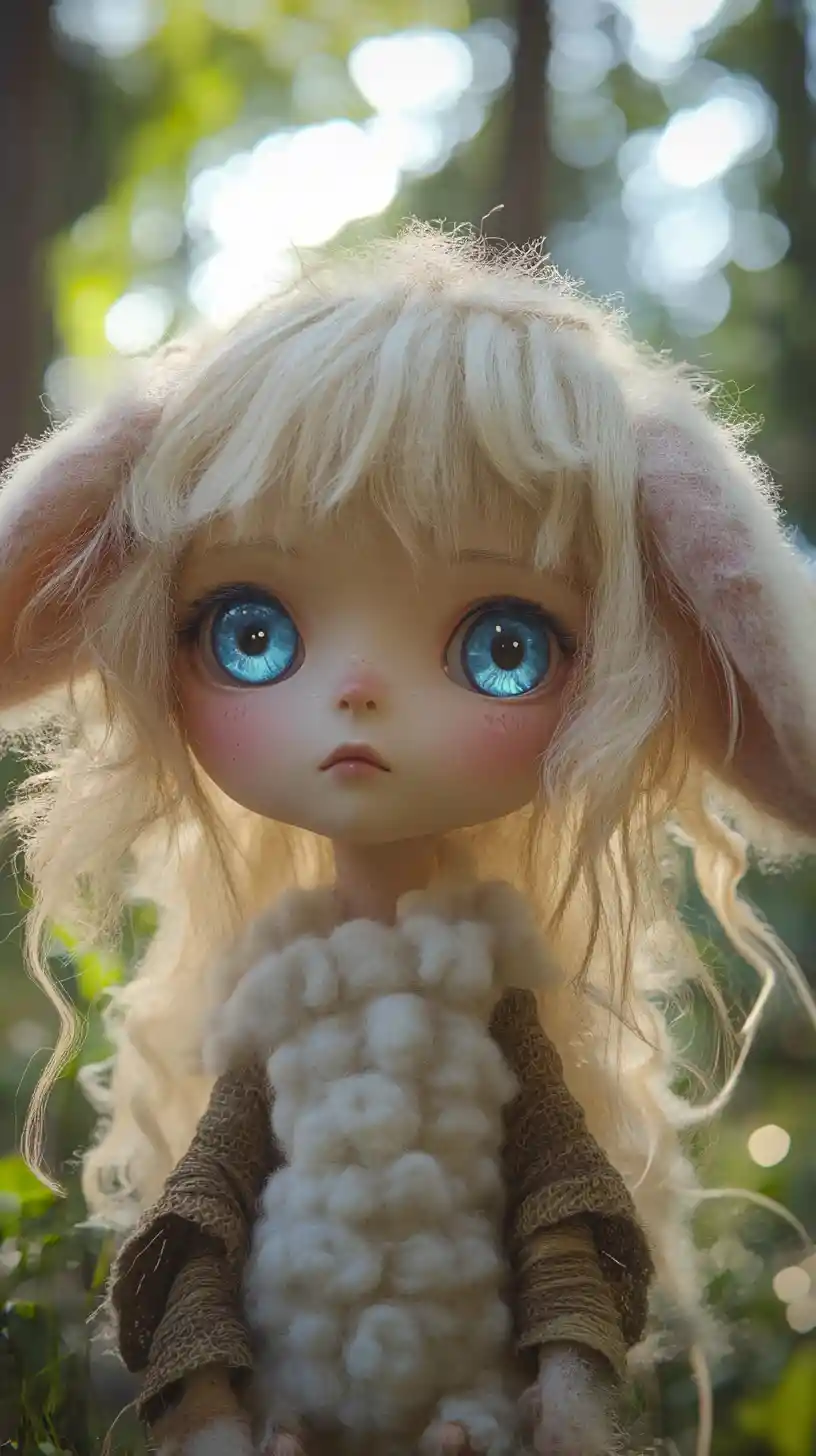 Cute chibi sheep girl in a sunlit forest clearing