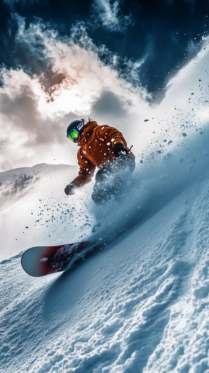 Snowboarder Sliding Down A Snowy Slope Past Race Flags