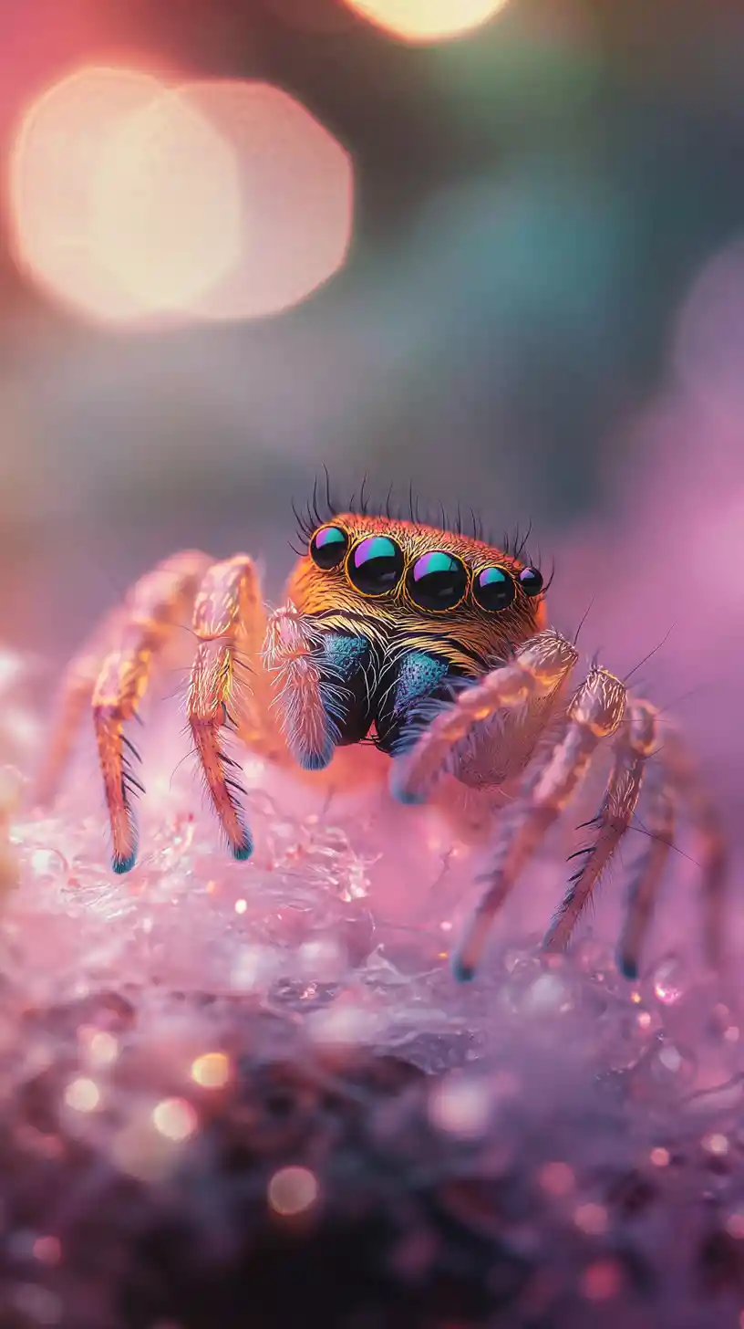 Mystische Springspinne auf leuchtendem ätherischen Nebel