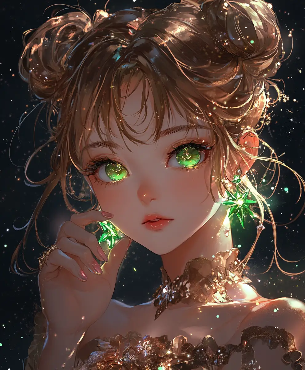 金色禮服勾勒臉龐的動漫女孩