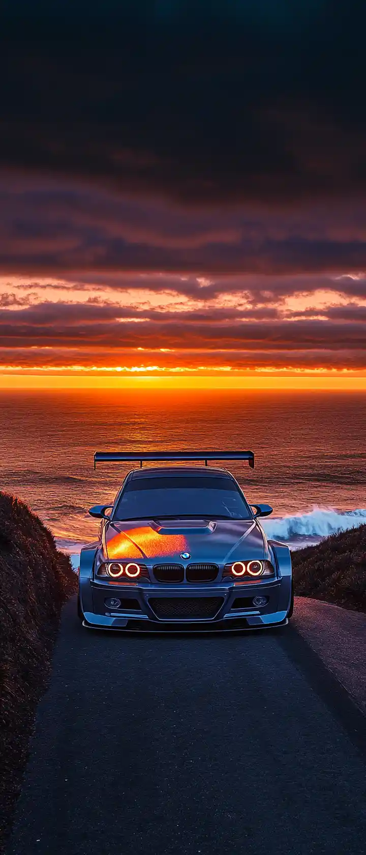 Bmw M3 Gtr On Coastal Cliff Road At Sunset