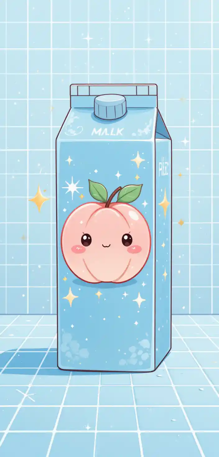 Cartone del latte pastello con adorabile illustrazione di pesca kawaii