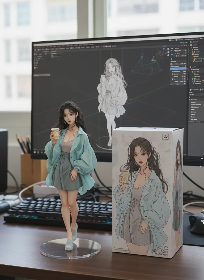 Realistische Figurine auf einem Computertisch