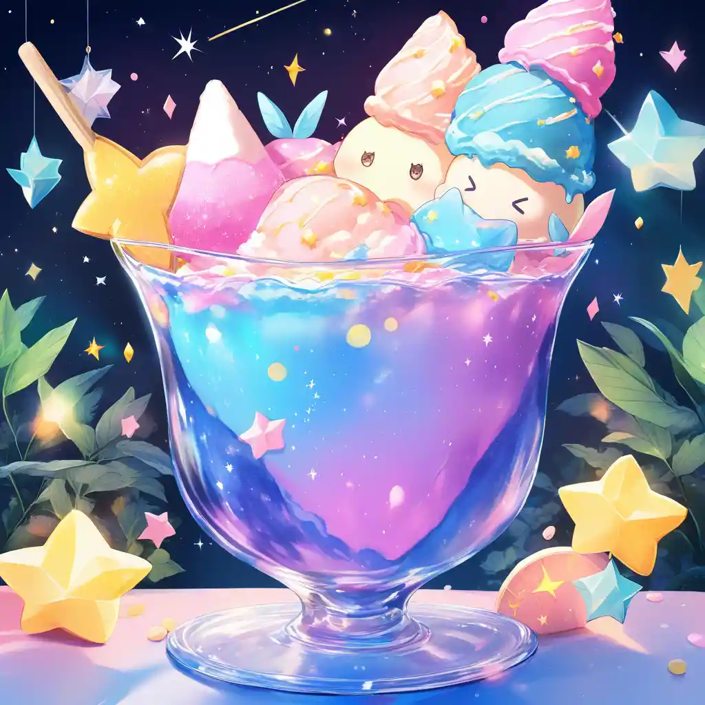 彩色冰淇淋杯搭配植物與星星