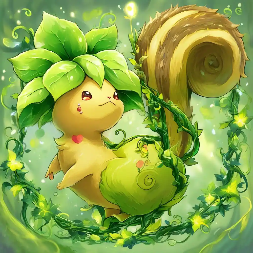 Pokémon simile a uno scoiattolo ispirato alle piante con tralci vivaci