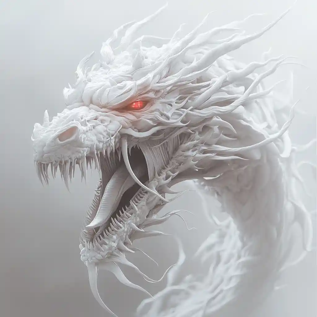 Tête de dragon blanche en forme d’os avec de féroces yeux rouges