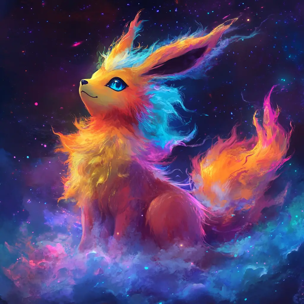 亮麗霓虹奇幻風的俏皮元素生物插畫