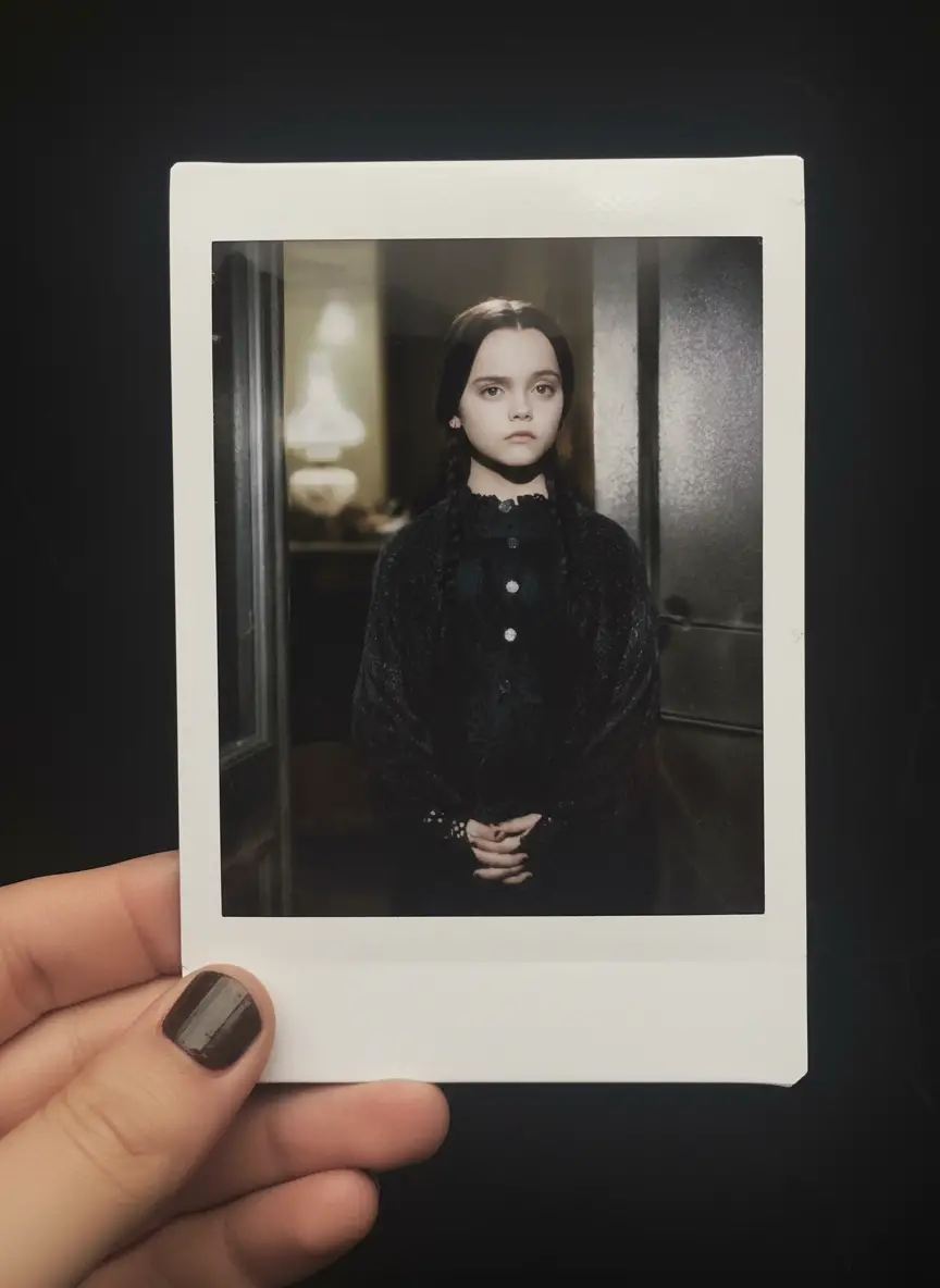 Portrait selfie style Polaroid tenu dans une main humaine